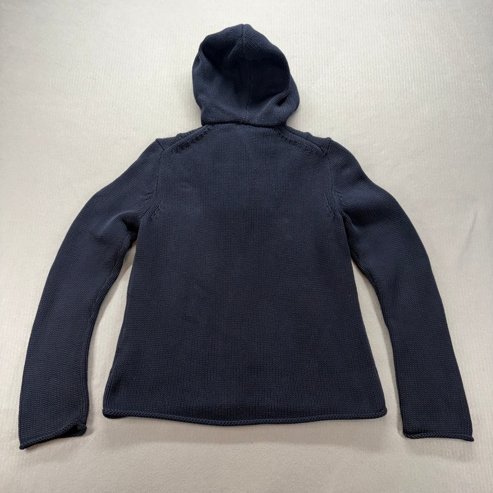 J.Crew Knit Hoodie Sweater Womens M Navy Blue Button Placket 62250 - Picture 2 of 9